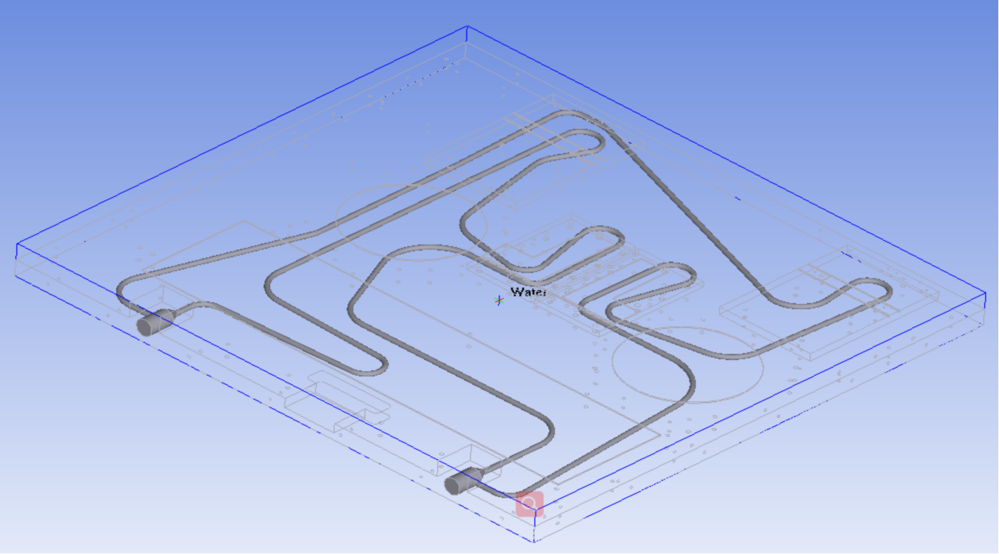 Vereinfachtes Modell und W&auml;rmequelle in der Ansys-Software